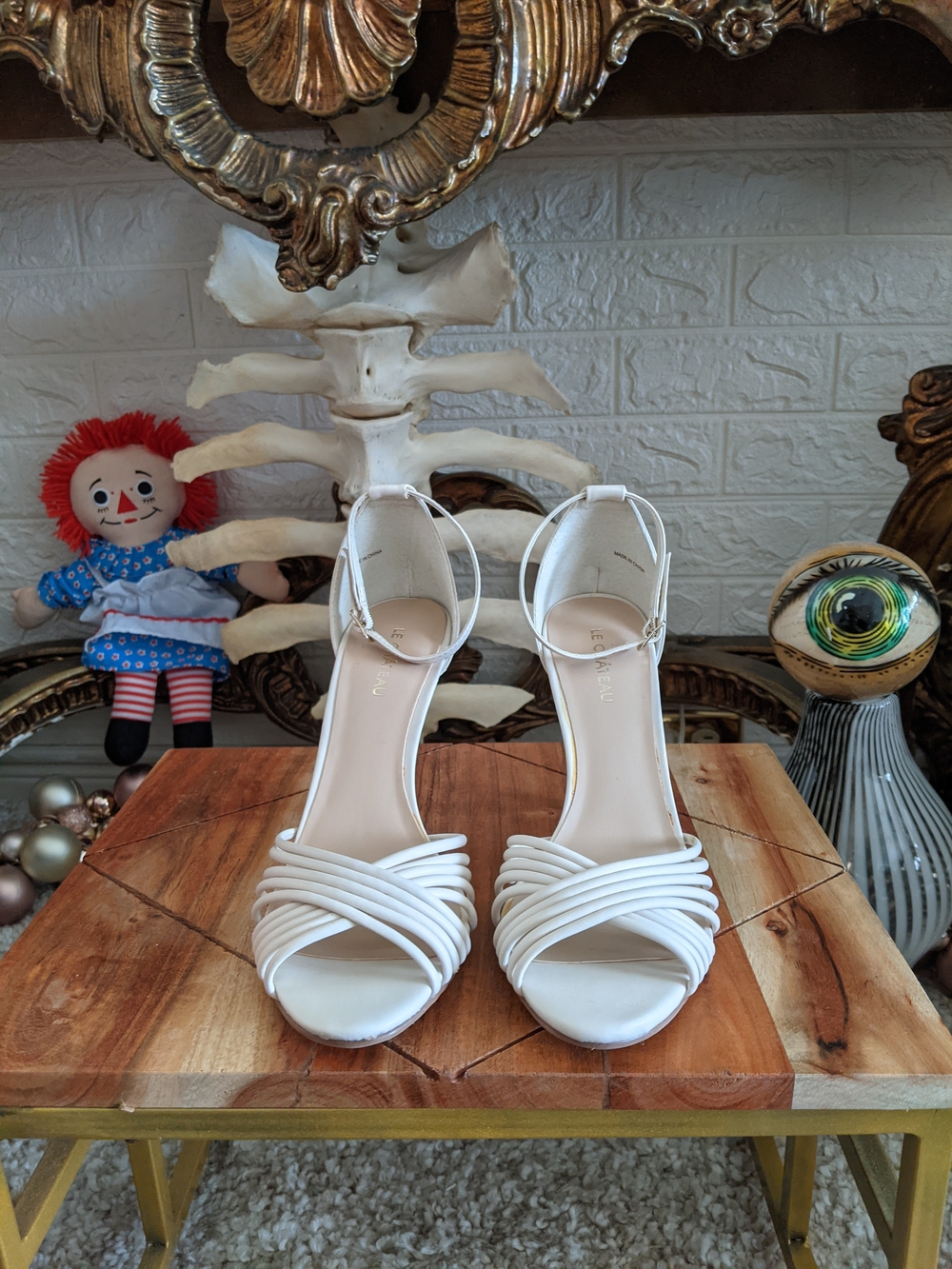 Le Chateau White Strappy Ankle‑Strap Heels